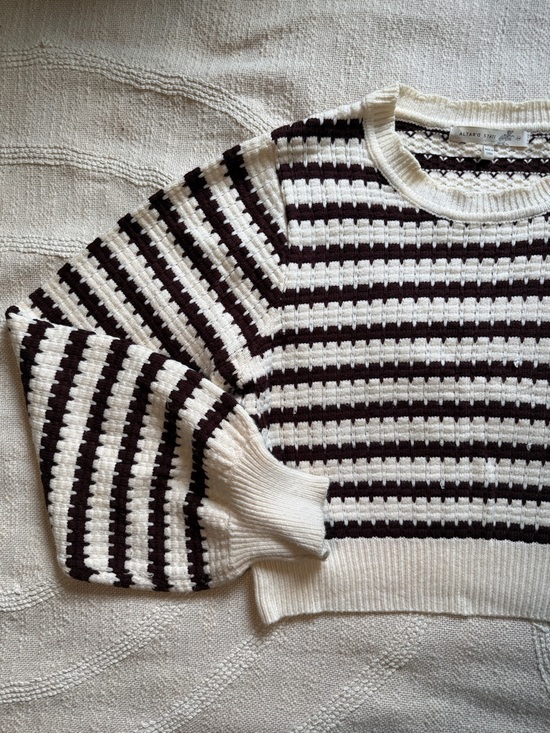 Altar'd State Sweaters - Altar’d State Cropped Brown and cream Horizontal Striped Soft Medium Sweater